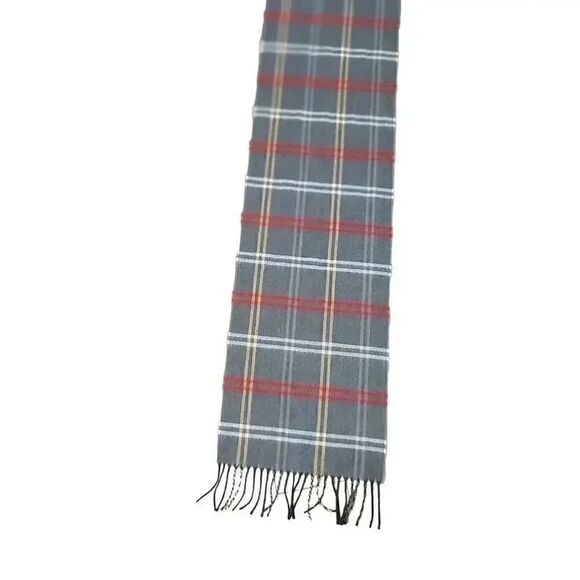 DNY Adult Softer than Cashmere Gray/Red Plaid w Fringe 12" x 66" EUC - Picture 1 of 7
